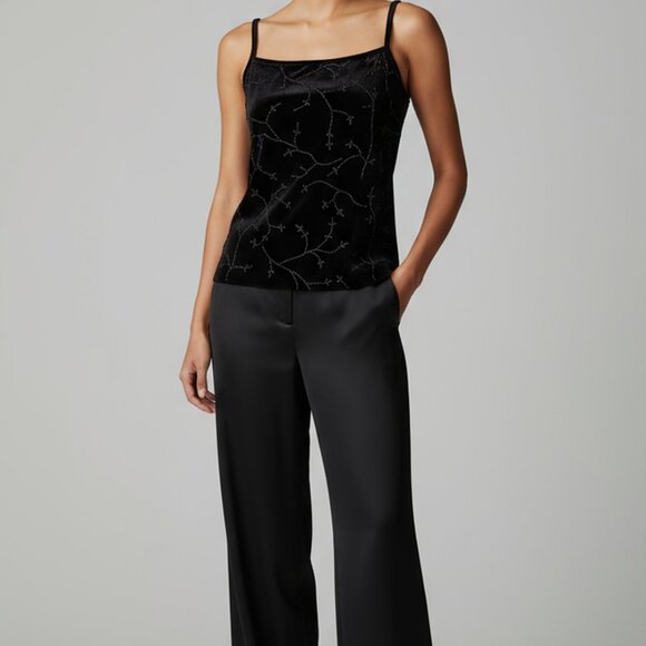 Harold's Black Velvet Scoop Neck Beaded Camisole | Women's Size Small - Picture 3 of 7